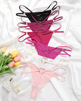 Seamless Double-Strap Heart Metal Ring Design Sexy Thong